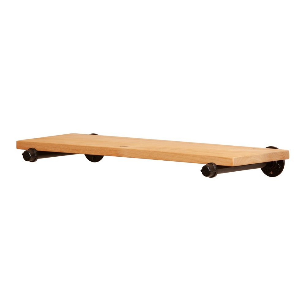 Wooden Floating Wall Shelf with Black Brackets